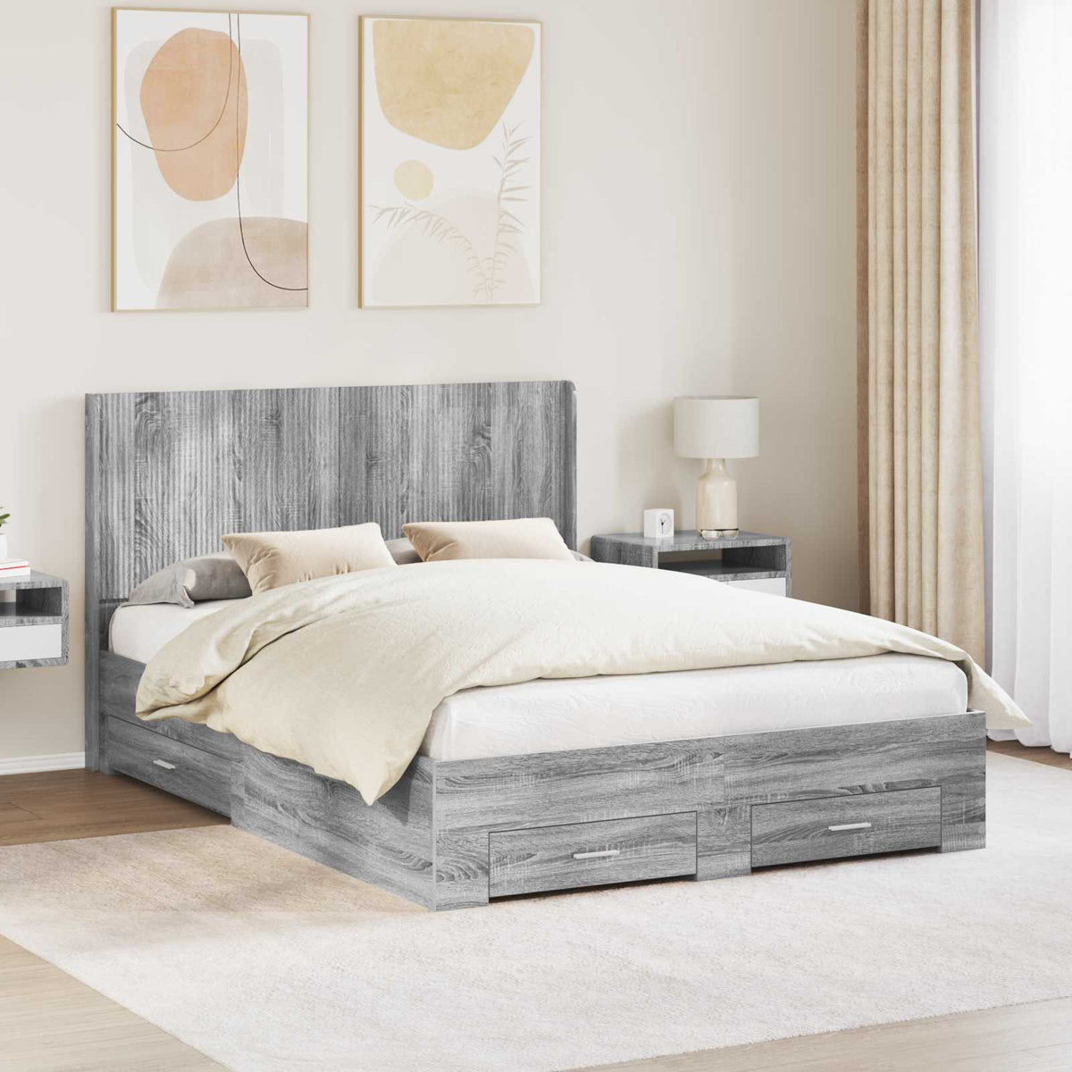 Bedframe met opbergruimte en hoofdbord Grijs Sonoma is nu te koop bij PeponiXL, paradijselijk wonen!