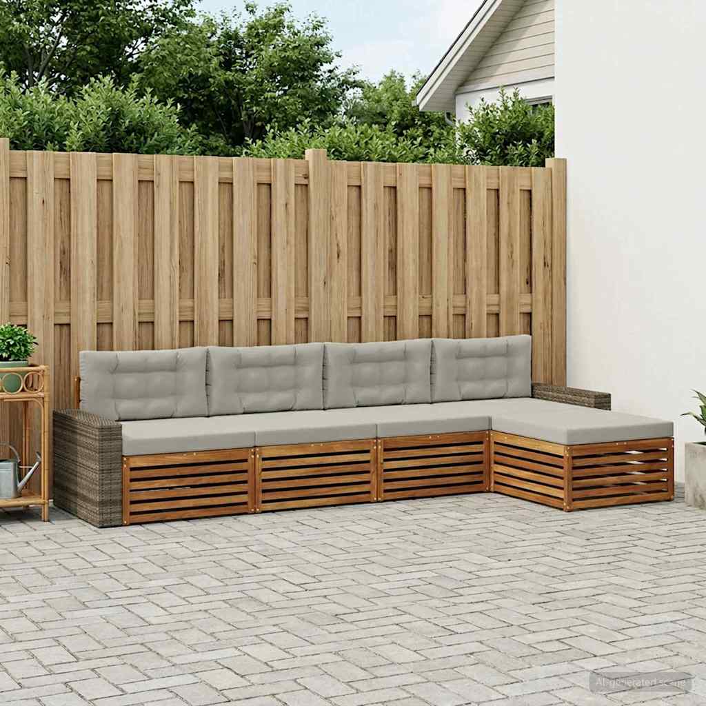 Buiten bankenset 5 pcs Naturel en lichtgrijs Polyester is nu te koop bij PeponiXL, paradijselijk wonen!