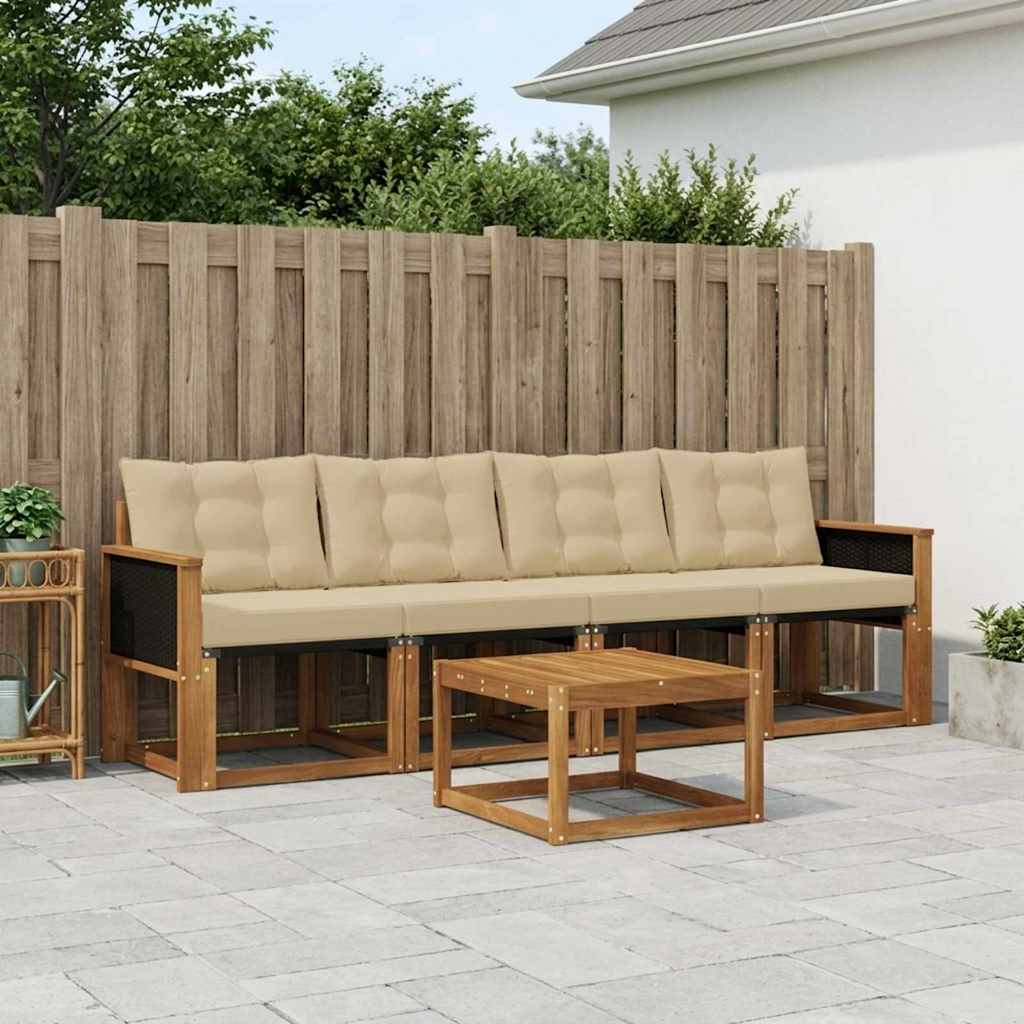 Buiten bankenset met kussen 5 pcs Natuurlijk en Beige is nu te koop bij PeponiXL, paradijselijk wonen!