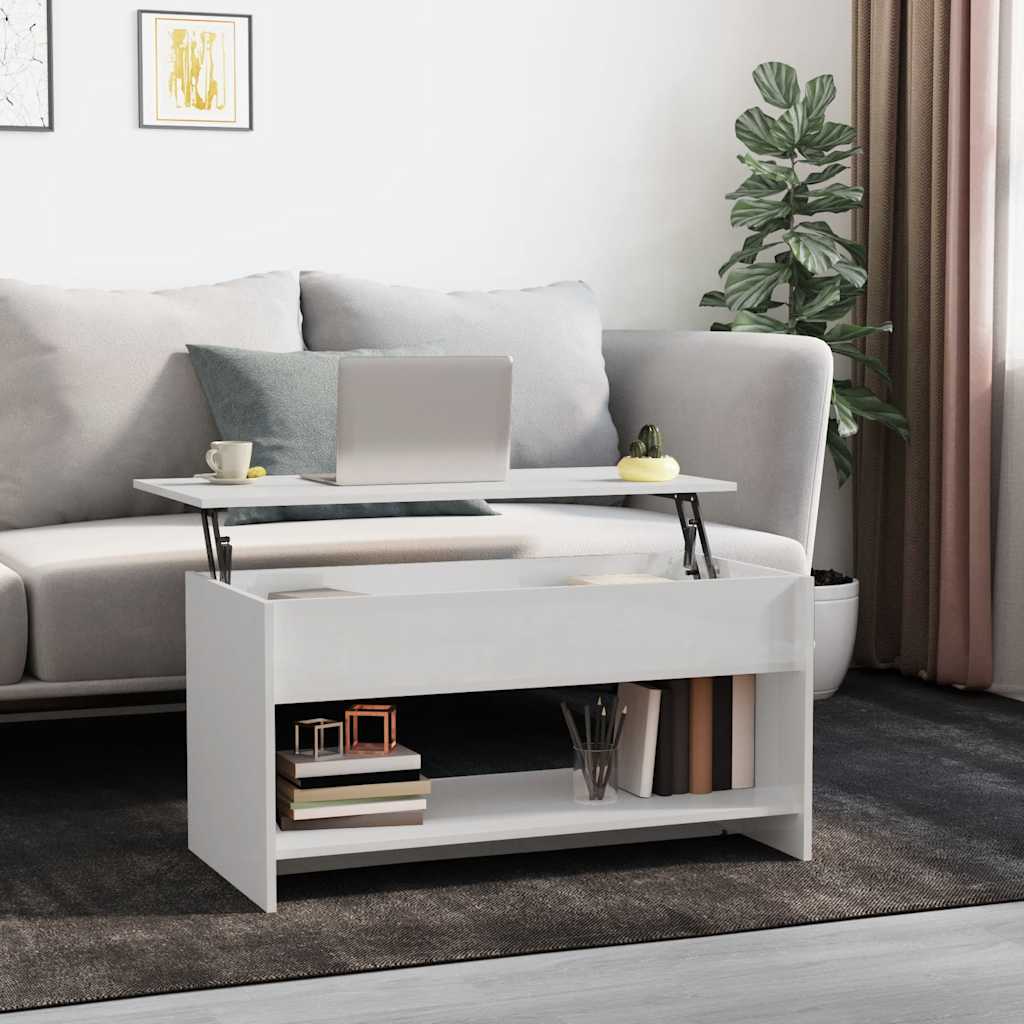 Salontafel 102x50x52,5 cm bewerkt hout hoogglans wit is nu te koop bij PeponiXL, paradijselijk wonen!