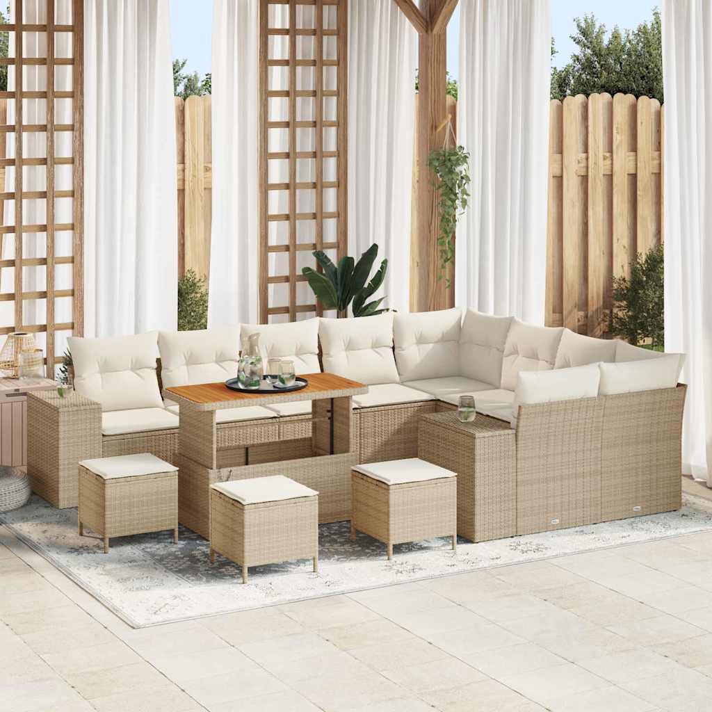 Tuin Sofa Set met kussen 13 pcs Beige poly rattan is nu te koop bij PeponiXL, paradijselijk wonen!