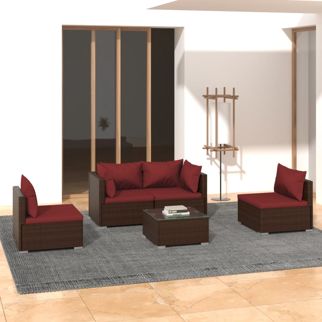 5-delige Loungeset met kussens poly rattan bruin is nu te koop bij PeponiXL, paradijselijk wonen!