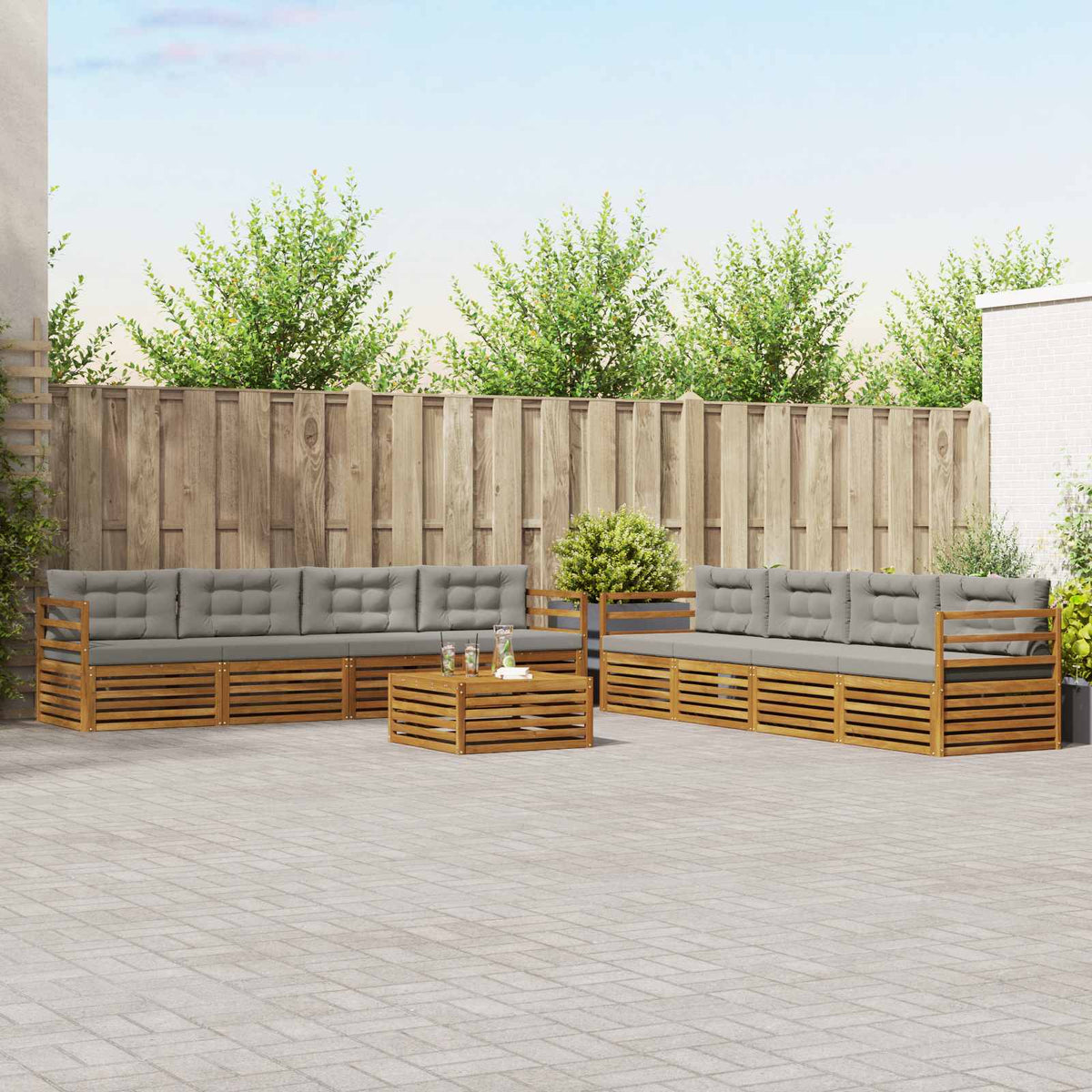 Buiten bankenset met kussen 9 pcs Natuurlijk en Lichtgrijs is nu te koop bij PeponiXL, paradijselijk wonen!