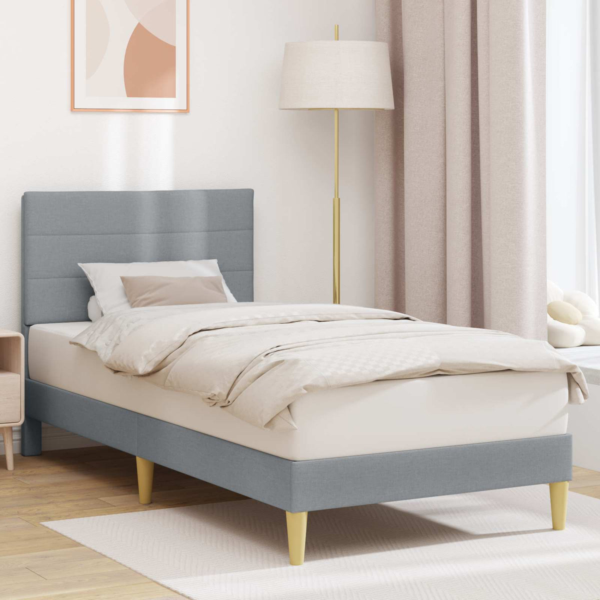 Bedframe met hoofdeinde Lichtgrijs 90 x 200 cm Stof is nu te koop bij PeponiXL, paradijselijk wonen!