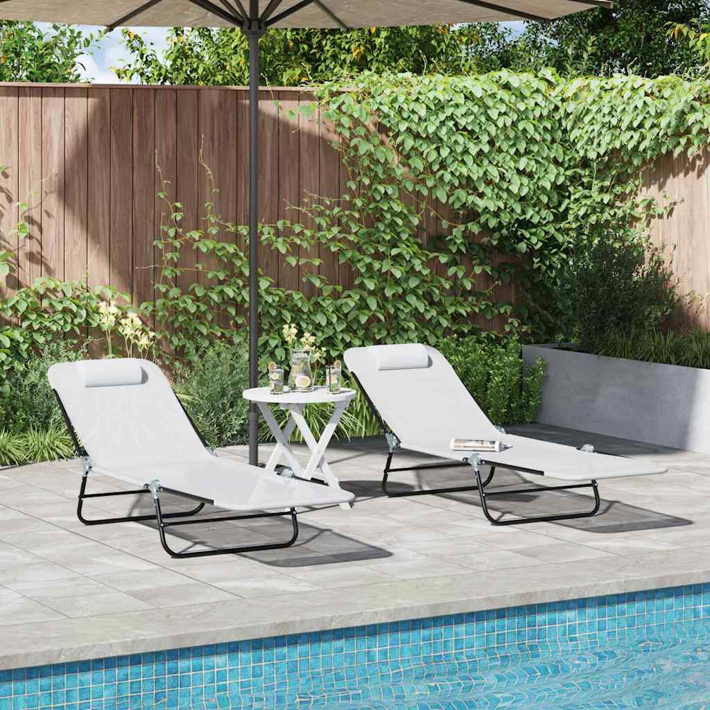 Opvouwbare zonnebed 2 pcs Crème 182 x 55 x 85,5 cm Textileen is nu te koop bij PeponiXL, paradijselijk wonen!
