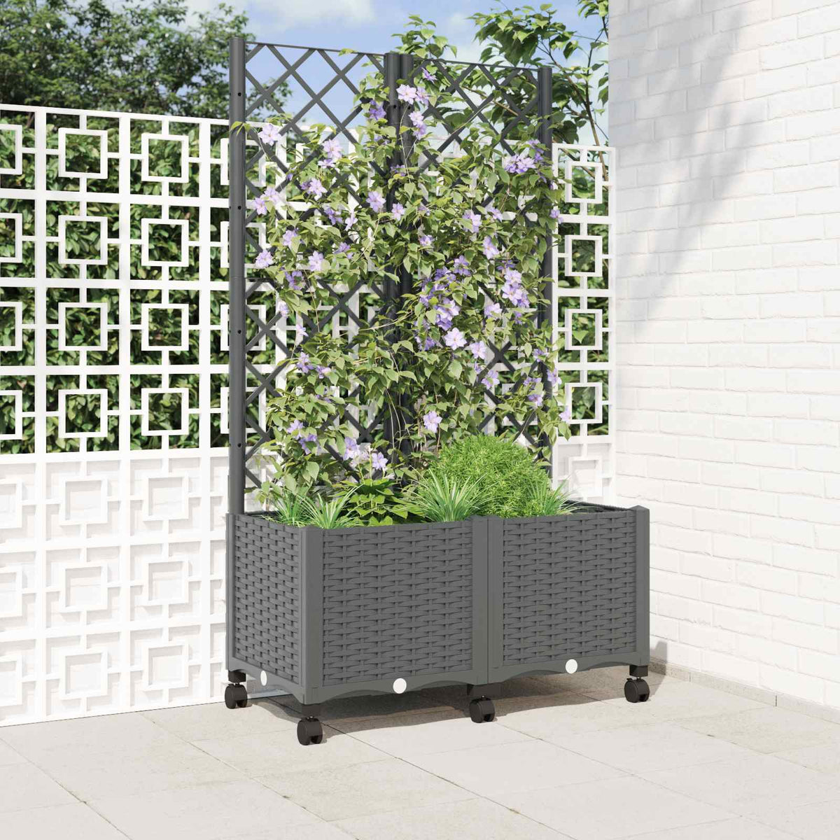 Tuinplantbak met schutting en wielen Lichtgrijs PP is nu te koop bij PeponiXL, paradijselijk wonen!