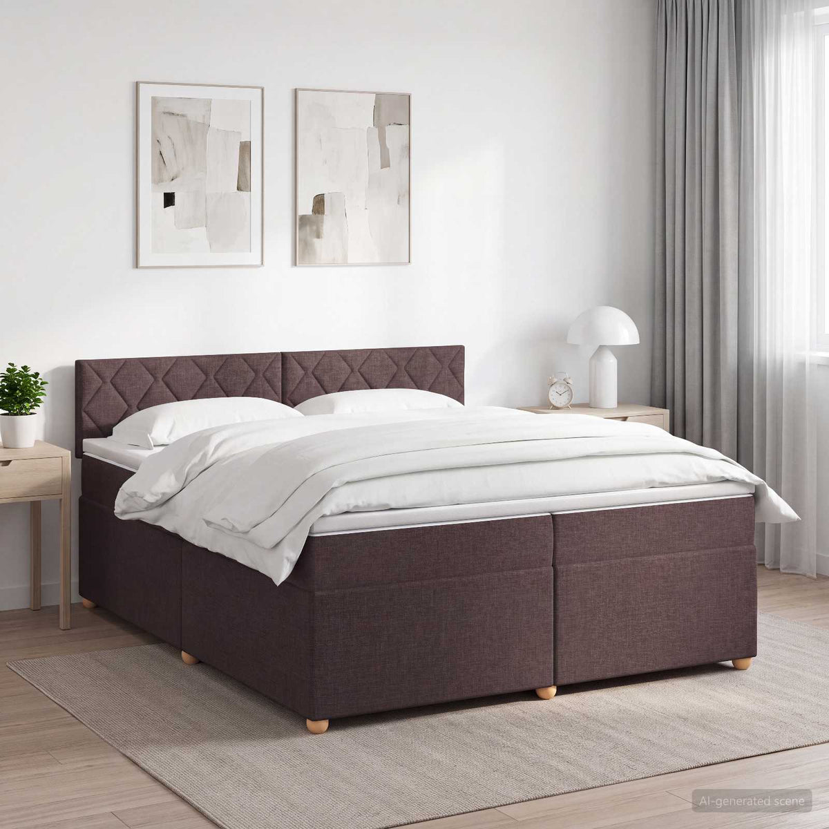 Boxspringbed met matras Donkerbruin 200 x 200 cm Stof is nu te koop bij PeponiXL, paradijselijk wonen!