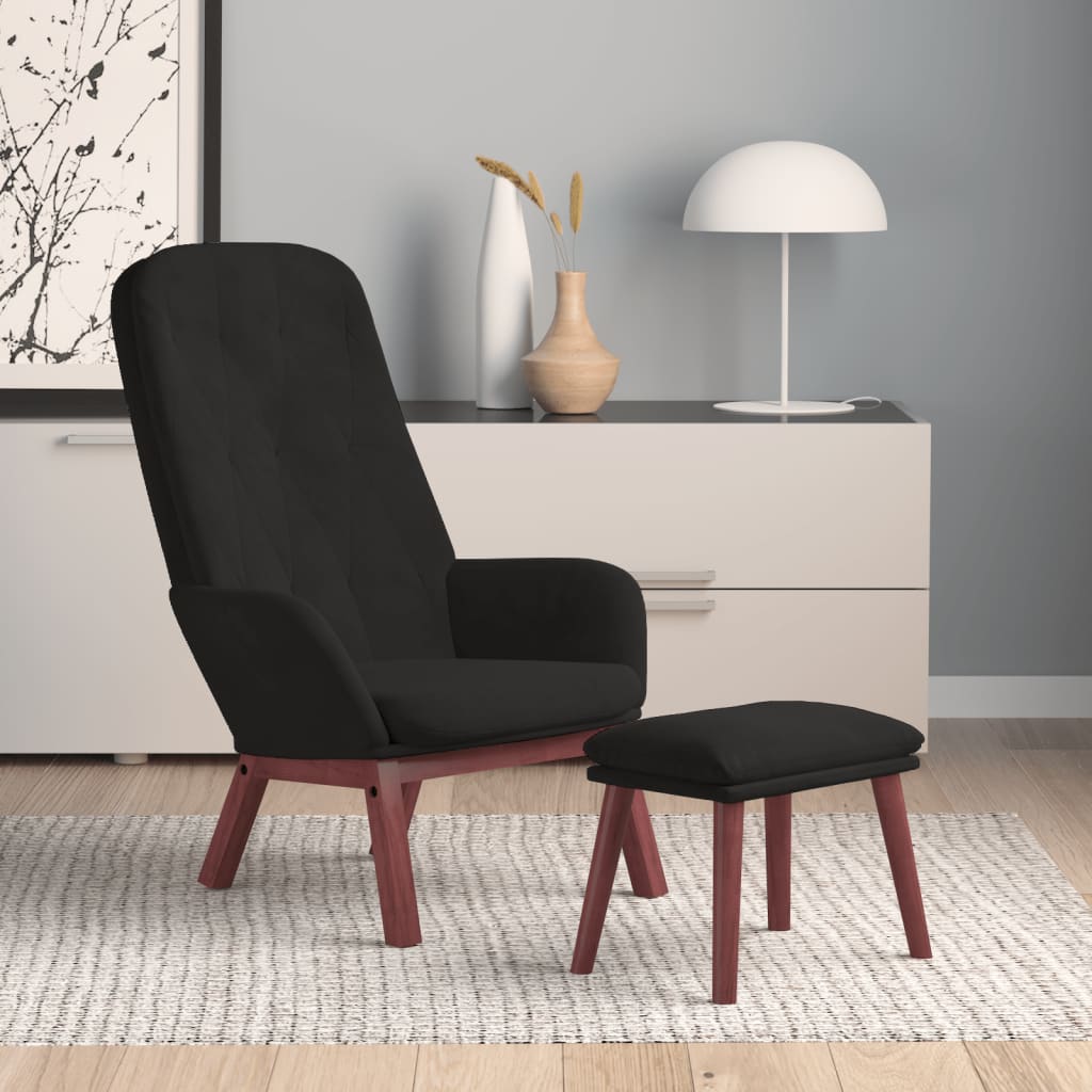 Relaxstoel met voetenbank fluweel zwart is nu te koop bij PeponiXL, paradijselijk wonen!