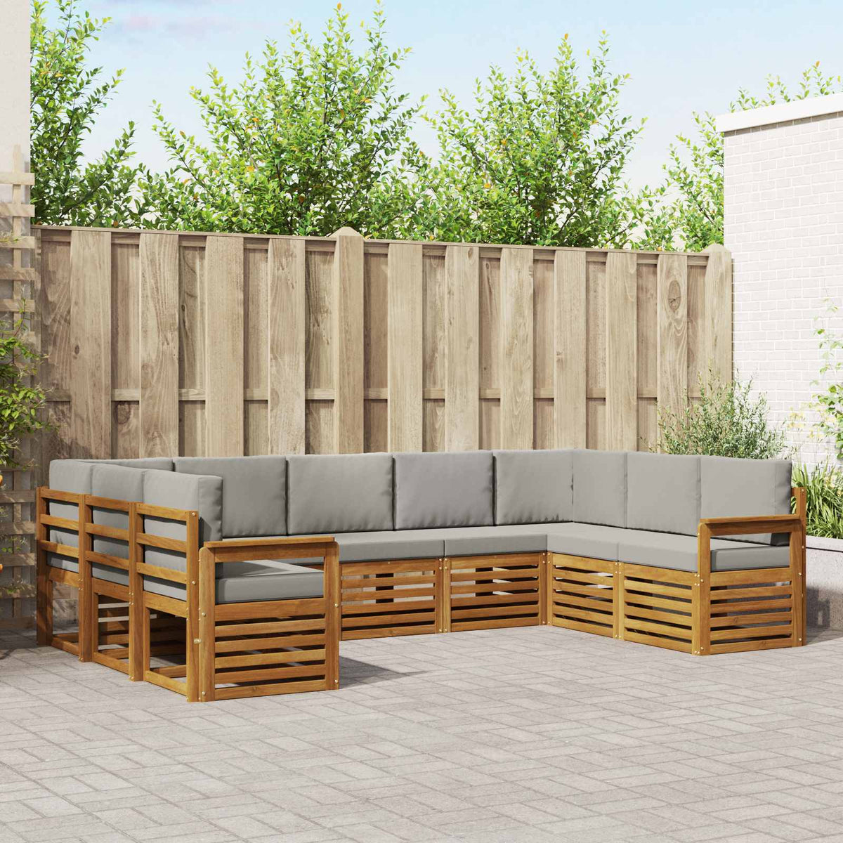 Hoekbank Set met kussen 9 pcs Natuurlijk en Lichtgrijs is nu te koop bij PeponiXL, paradijselijk wonen!