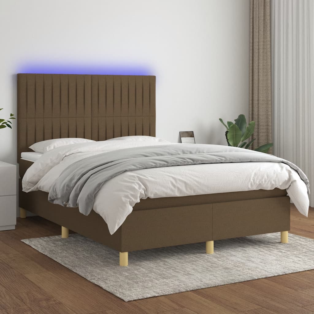 Boxspring met matras en LED stof donkerbruin 140x190 cm is nu te koop bij PeponiXL, paradijselijk wonen!