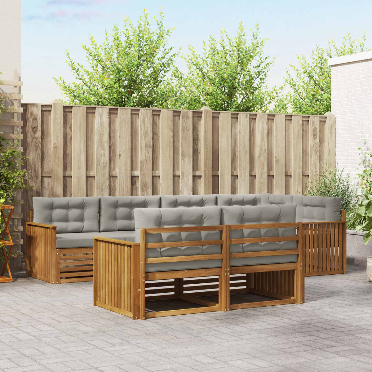 Buiten bankenset met kussen 7 pcs Natuurlijk en Lichtgrijs is nu te koop bij PeponiXL, paradijselijk wonen!