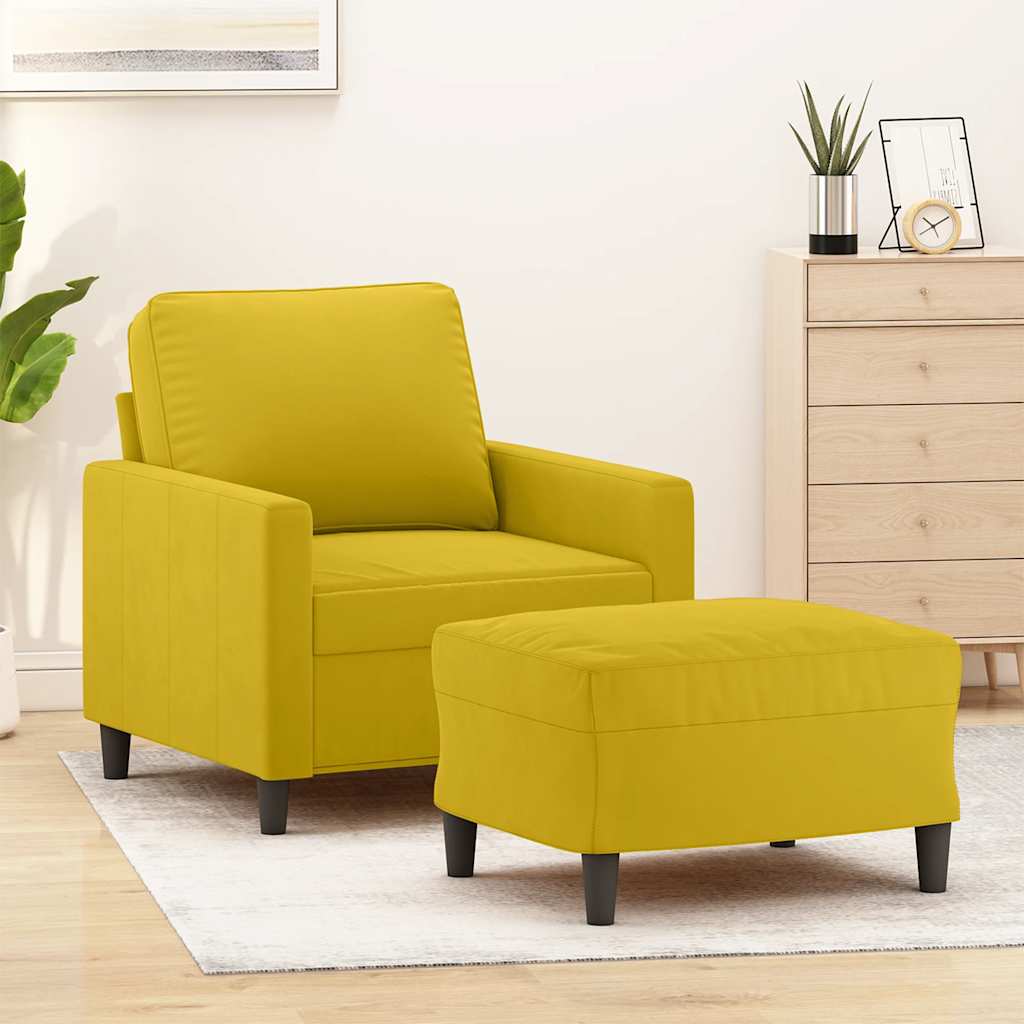 Fauteuil met voetenbank 60 cm fluweel geel is nu te koop bij PeponiXL, paradijselijk wonen!