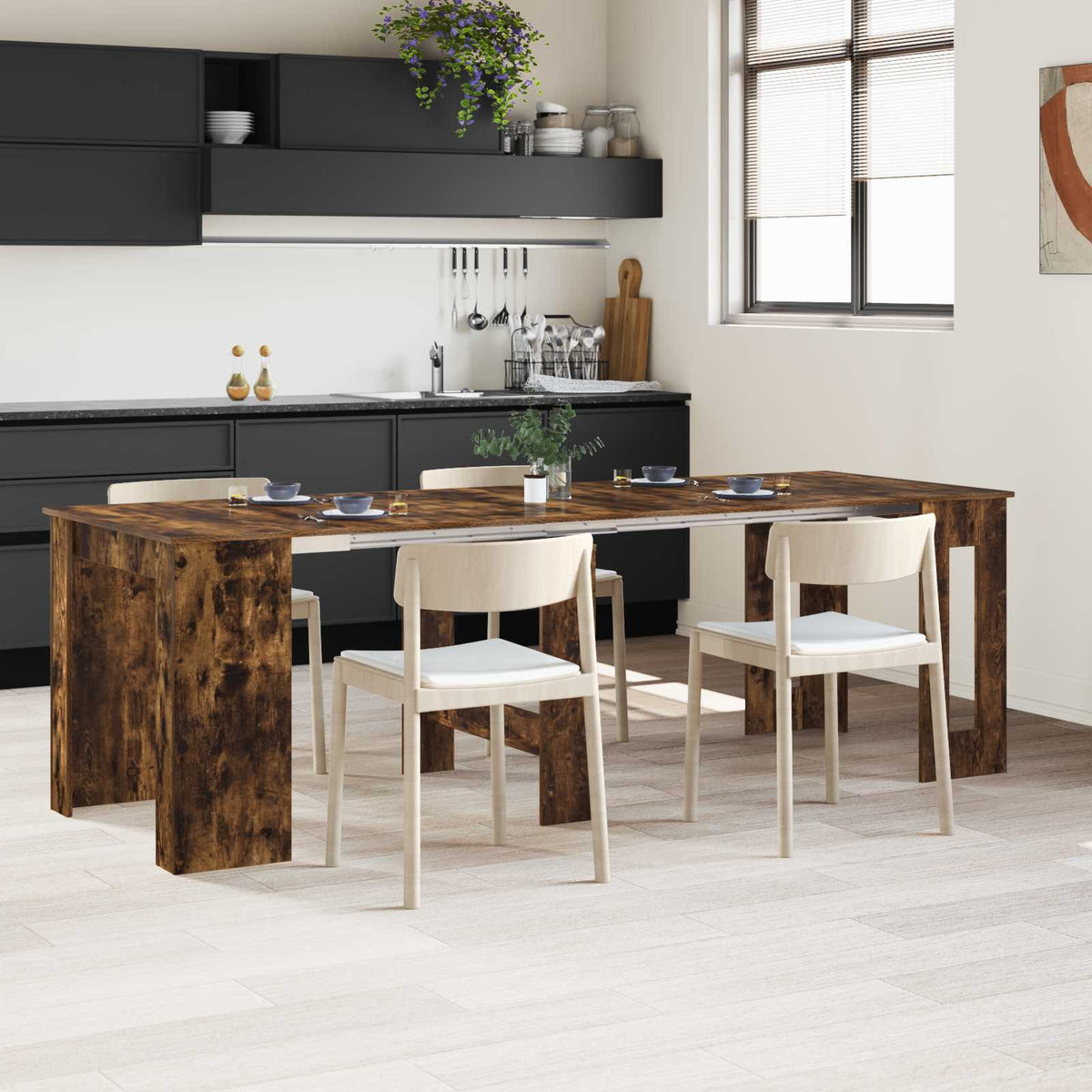 Eettafel 240 x 85 x 75 cm Bewerkt hout Gerookt eiken is nu te koop bij PeponiXL, paradijselijk wonen!