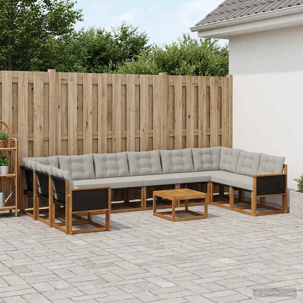 Buiten bankenset met kussen 11 pcs Natuurlijk en Lichtgrijs is nu te koop bij PeponiXL, paradijselijk wonen!