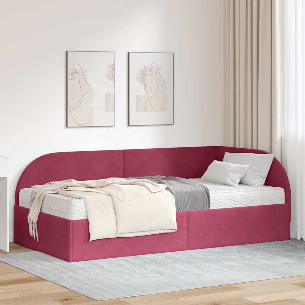 Hoekbedframe met Matras met hoofdeinde 2 pcs Rood Fluweel is nu te koop bij PeponiXL, paradijselijk wonen!