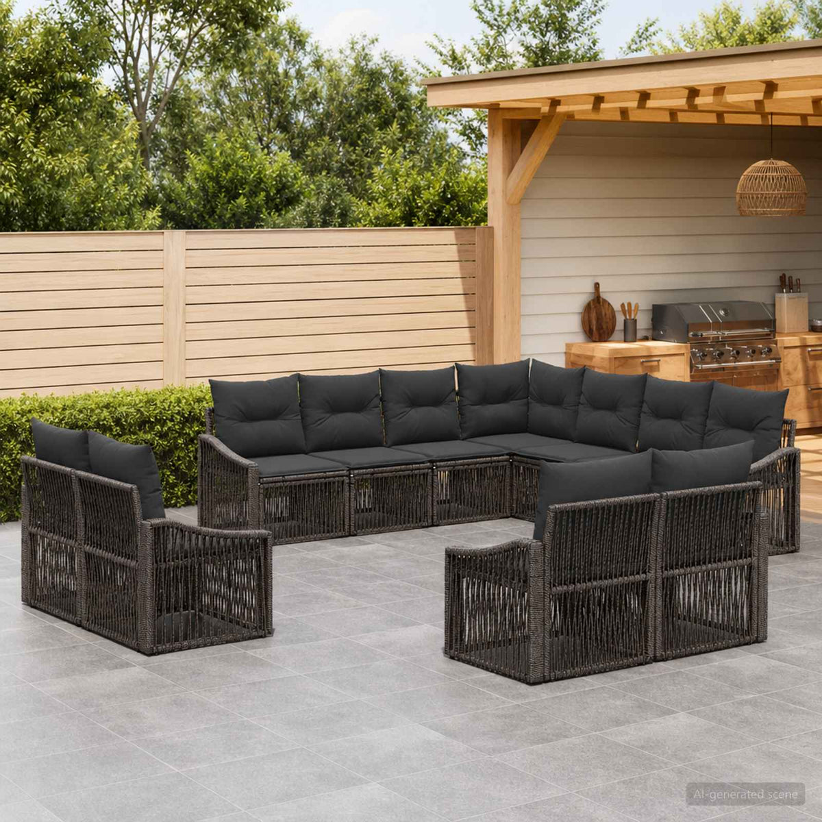 Tuinbankenset 11 pcs Grijs poly rattan is nu te koop bij PeponiXL, paradijselijk wonen!