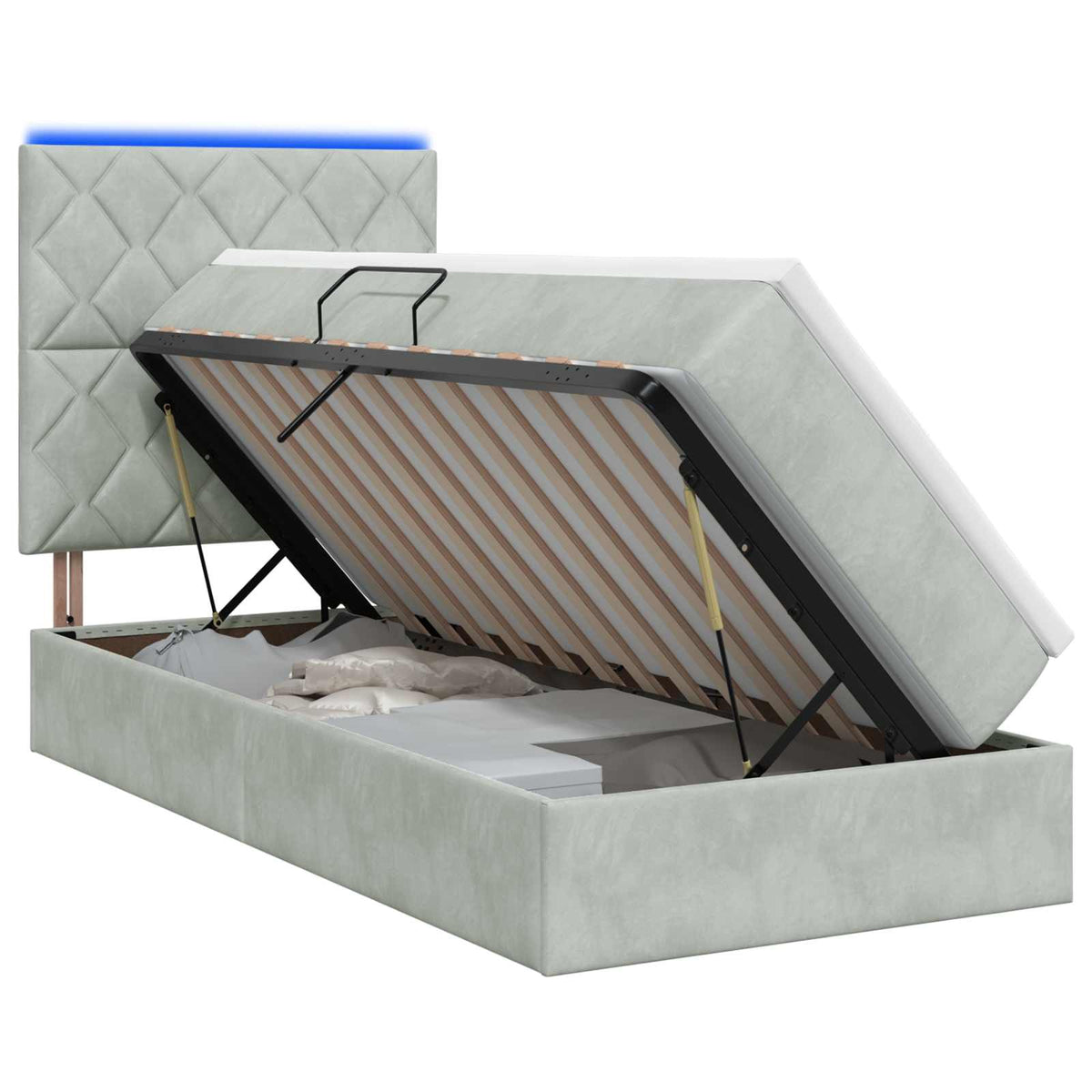 LED Opslagbed met Matras Lichtgrijs 90 x 190 cm Fluweel is nu te koop bij PeponiXL, paradijselijk wonen!
