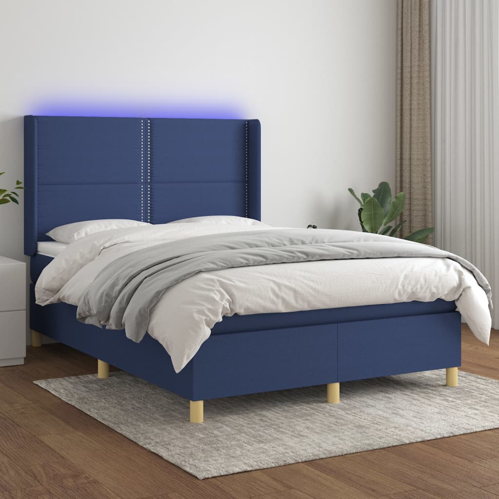 Boxspring met matras en LED stof blauw 140x200 cm is nu te koop bij PeponiXL, paradijselijk wonen!