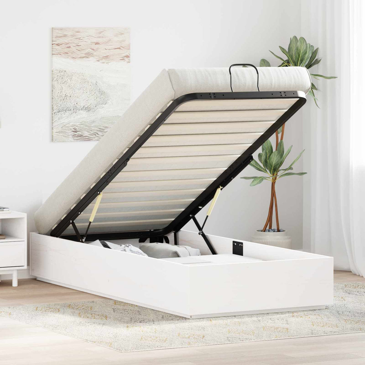 Ottoman Bedframe met opslag Wit 80 x 200 cm Massief grenenhout is nu te koop bij PeponiXL, paradijselijk wonen!