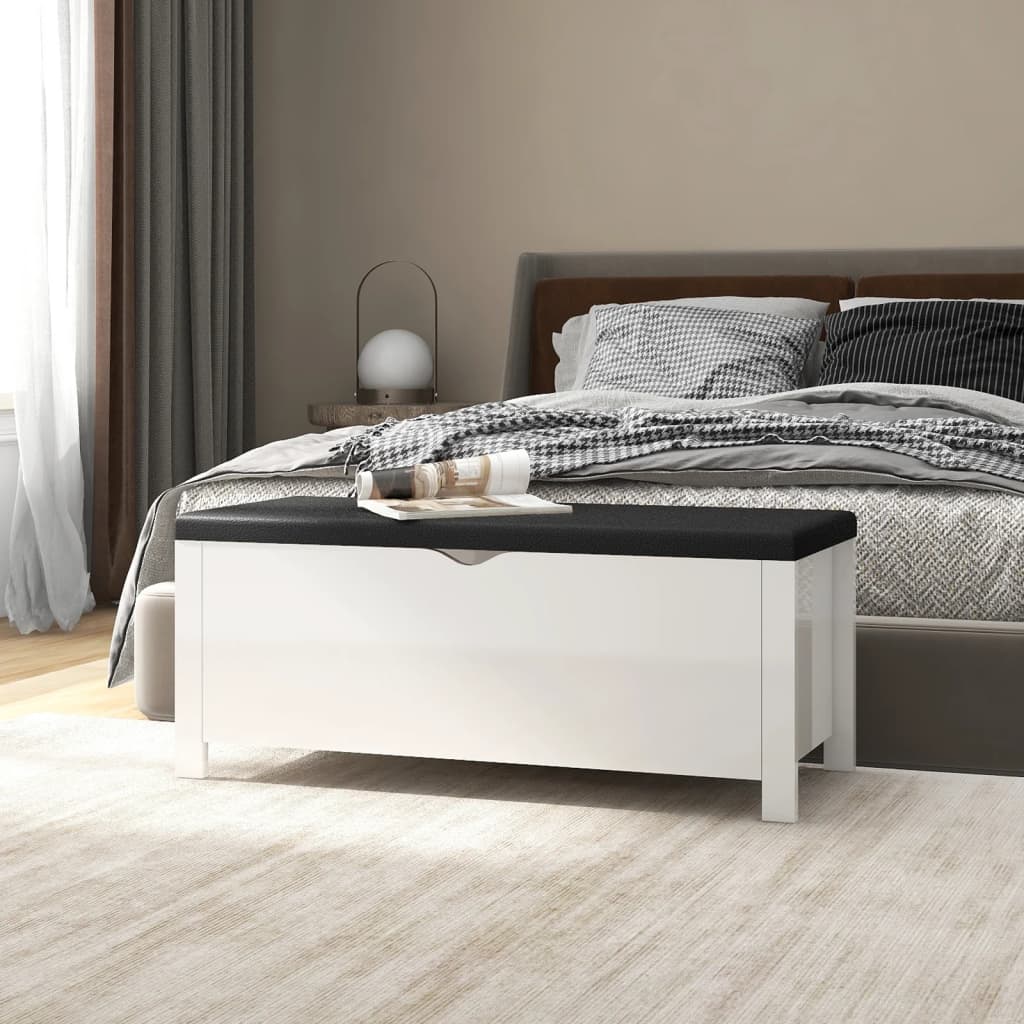 Opbergbox met kussen 105x40x45 cm bewerkt hout hoogglans wit is nu te koop bij PeponiXL, paradijselijk wonen!