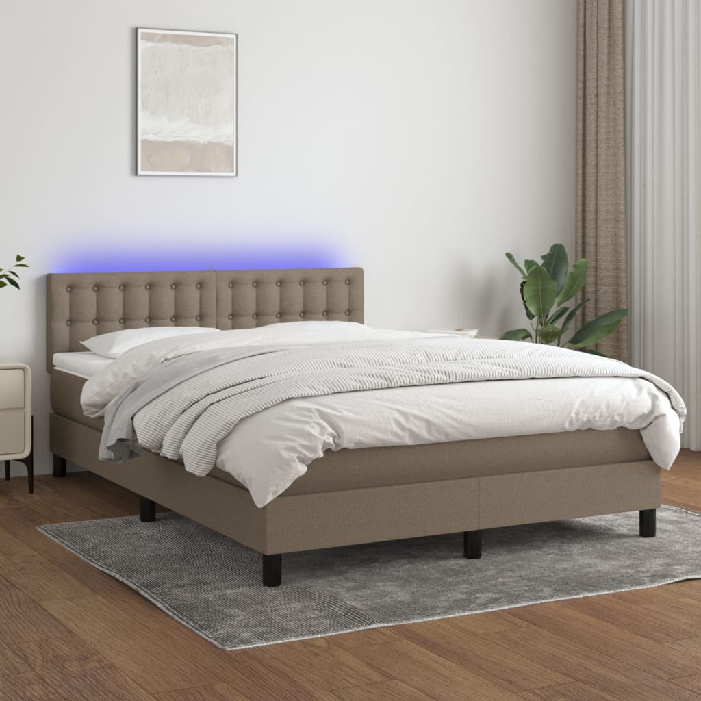 Boxspring met matras en LED stof taupe 140x200 cm is nu te koop bij PeponiXL, paradijselijk wonen!