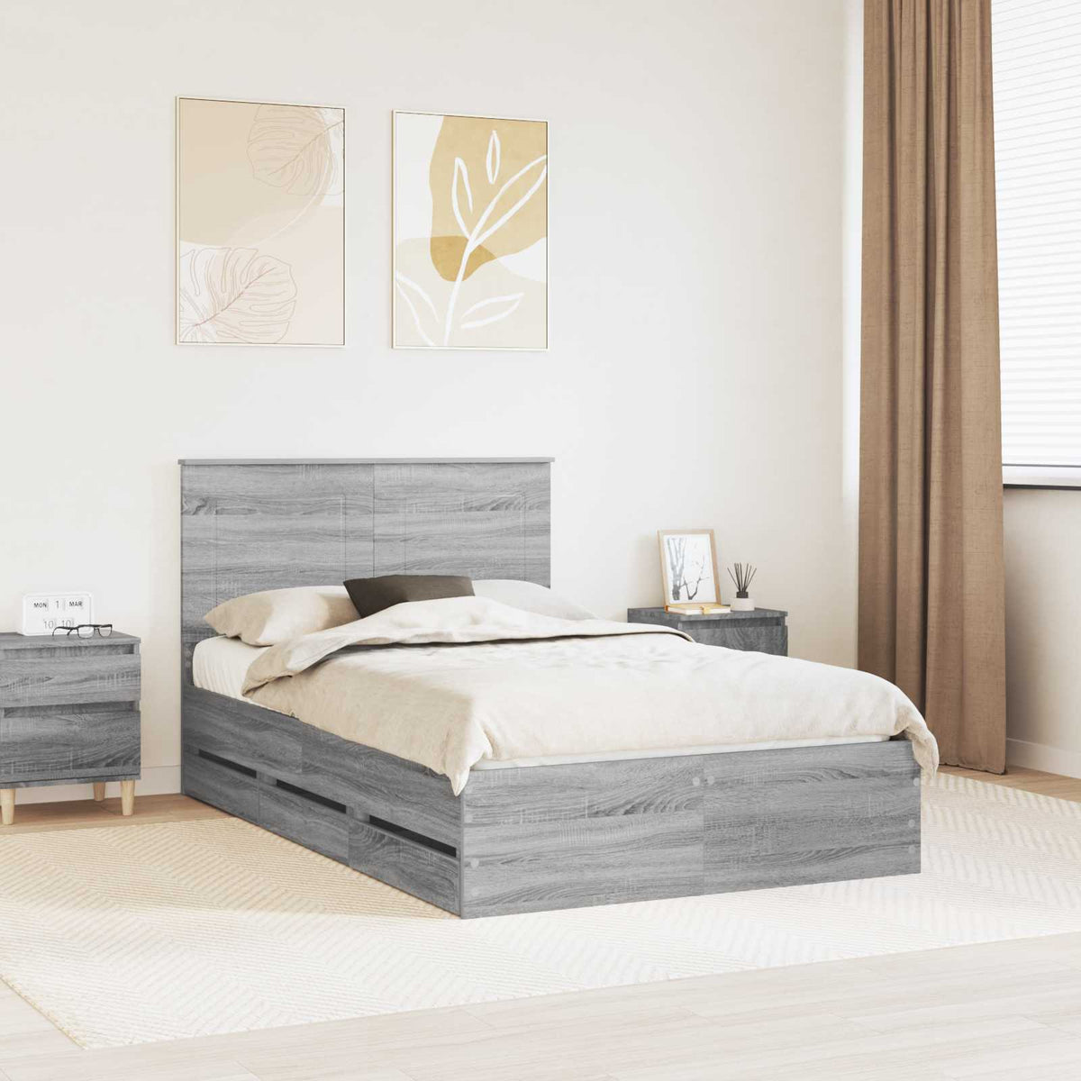Bedframe met lade Grijs Sonoma 120 x 190 cm Ingenieurshout is nu te koop bij PeponiXL, paradijselijk wonen!
