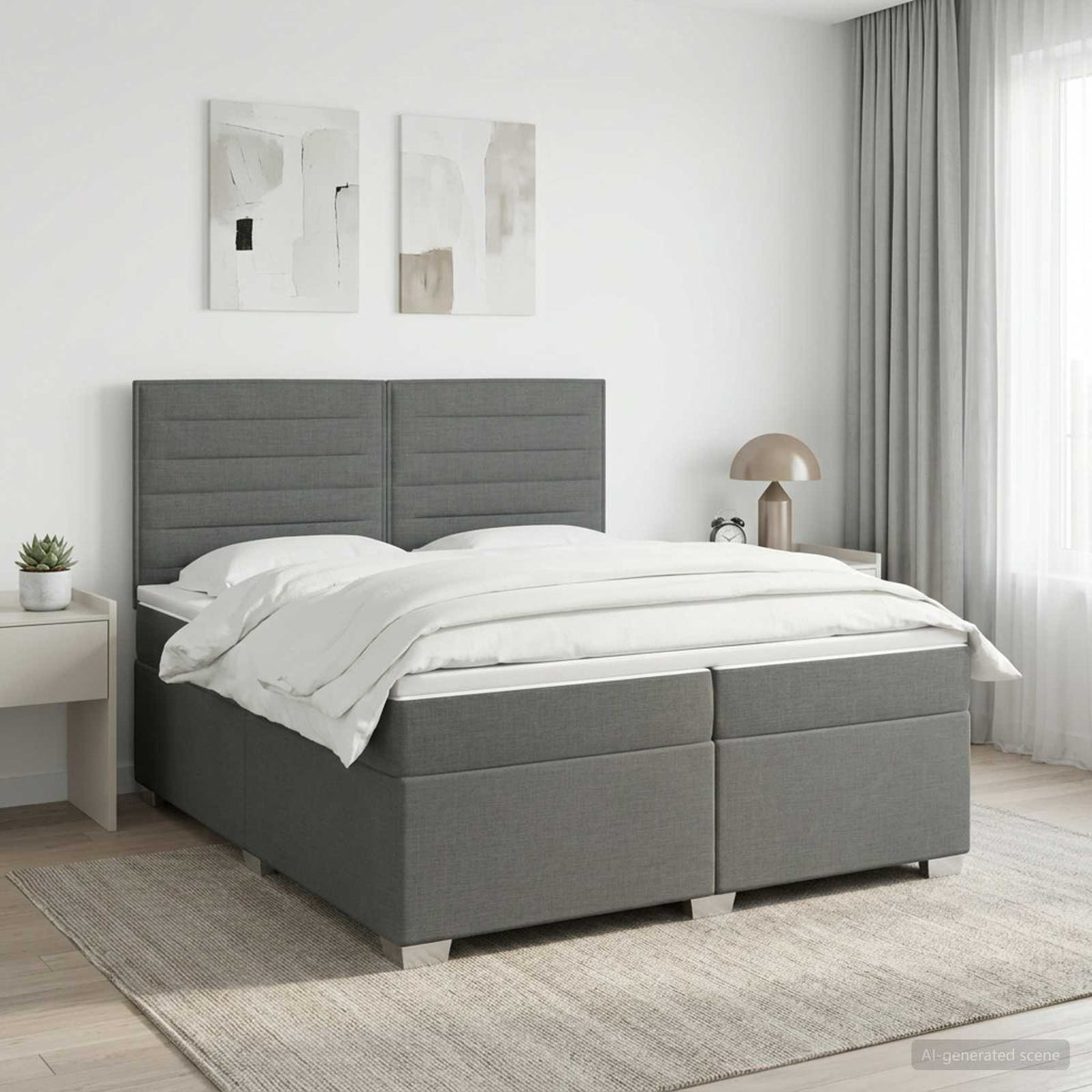 Boxspringbed met matras Donkergrijs 200 x 200 cm Stof is nu te koop bij PeponiXL, paradijselijk wonen!