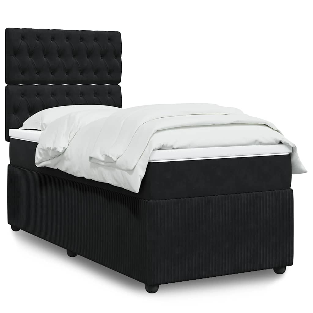 Boxspring met matras fluweel zwart 90x200 cm is nu te koop bij PeponiXL, paradijselijk wonen!