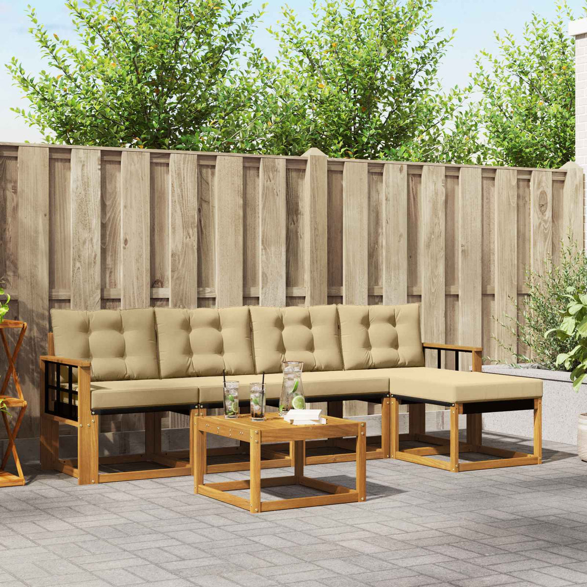Buiten bankenset met kussen 6 pcs Natuurlijk en Beige is nu te koop bij PeponiXL, paradijselijk wonen!