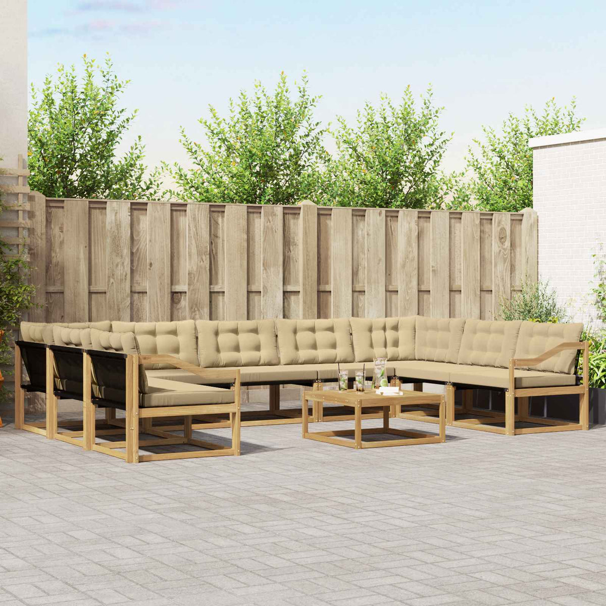Buiten bankenset met kussen 10 pcs Wit en Beige is nu te koop bij PeponiXL, paradijselijk wonen!