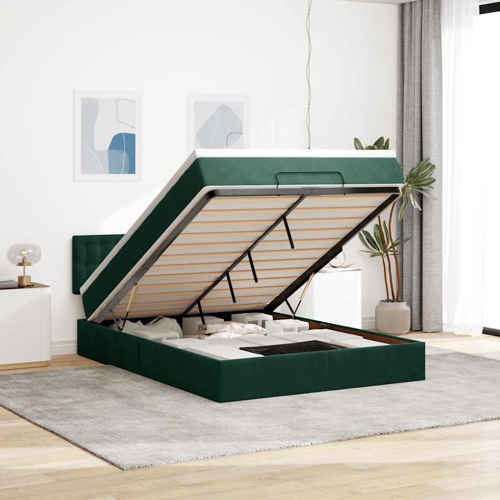 Ottoman bed met matras en LED's 140x200cm fluweel donkergroen is nu te koop bij PeponiXL, paradijselijk wonen!