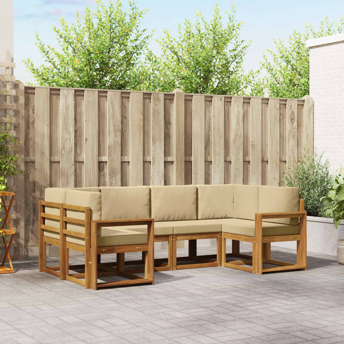 Buiten bankenset met kussen 6 pcs Natuurlijk en Beige is nu te koop bij PeponiXL, paradijselijk wonen!