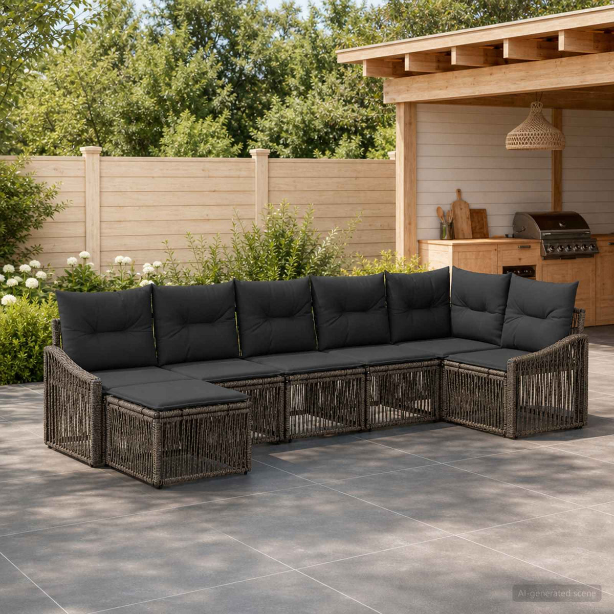 Tuinbankenset 7 pcs Grijs poly rattan is nu te koop bij PeponiXL, paradijselijk wonen!