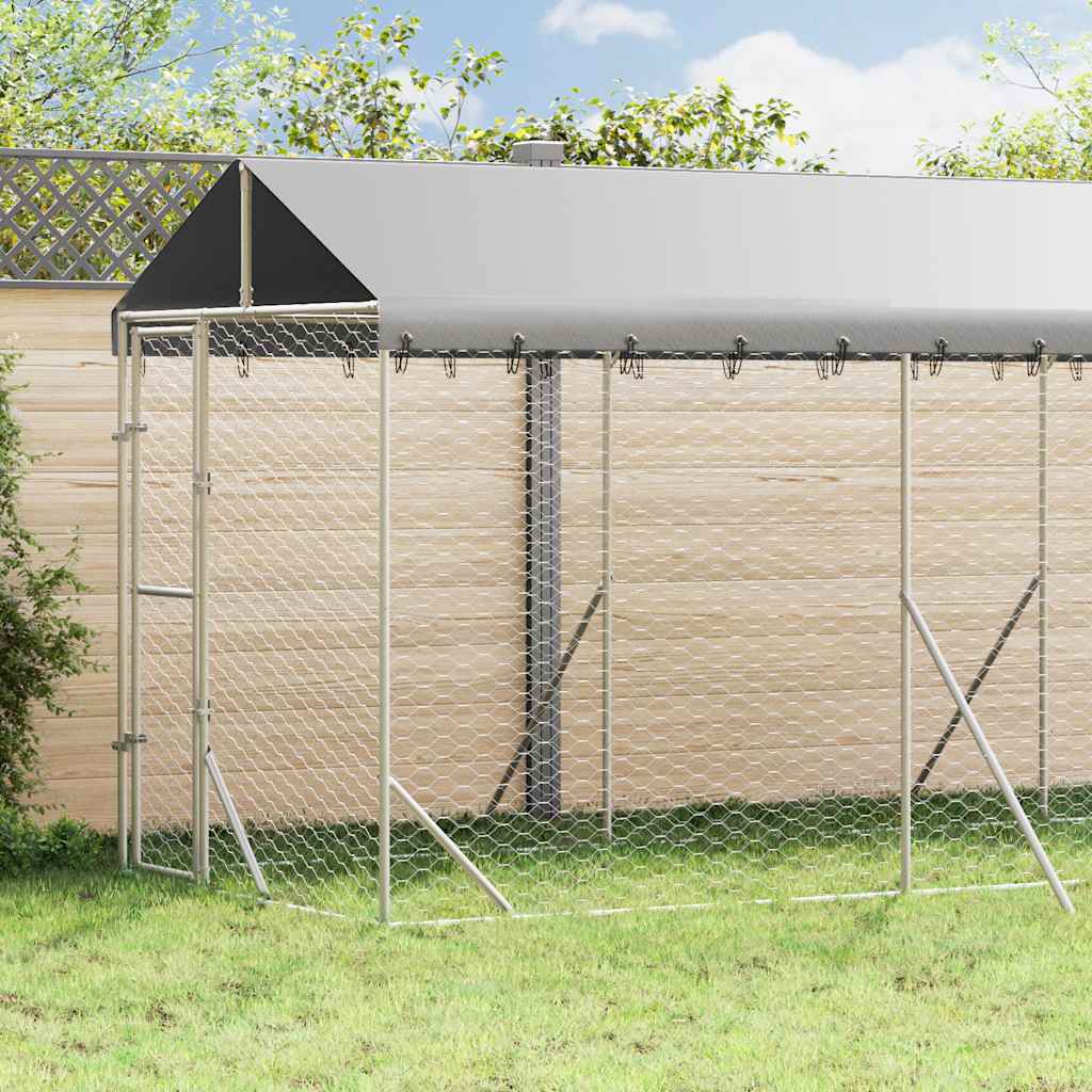 Hondenkennel met dak 2x6x2,5 m gegalvaniseerd staal zilver is nu te koop bij PeponiXL, paradijselijk wonen!