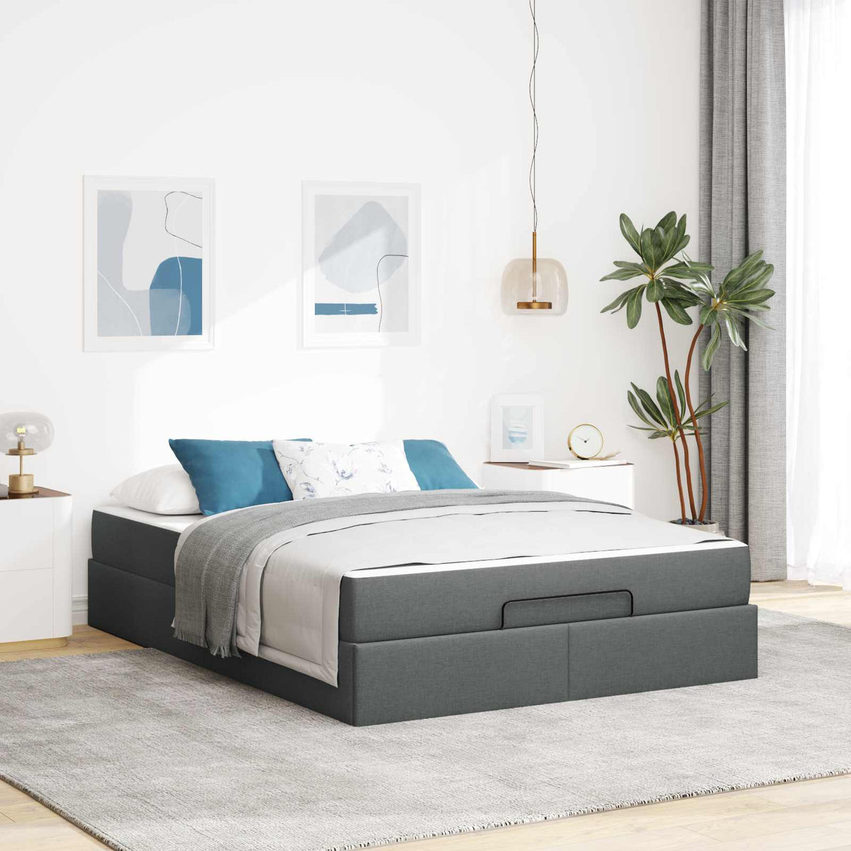 Bedframe met matras 2 pcs Dim Grijs Stof is nu te koop bij PeponiXL, paradijselijk wonen!