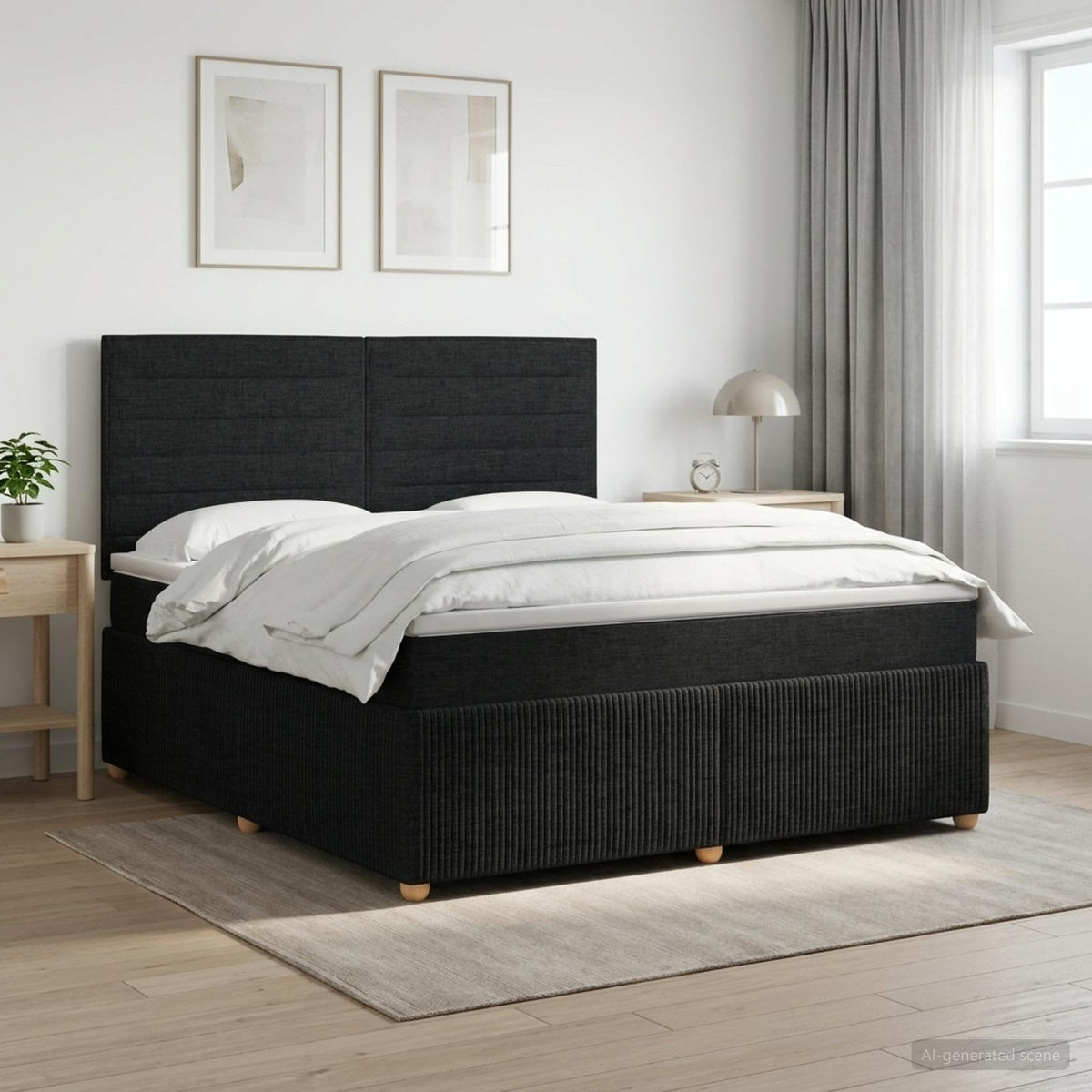 Boxspringbed met matras met hoofdeinde Zwart 140 x 190 cm Stof is nu te koop bij PeponiXL, paradijselijk wonen!