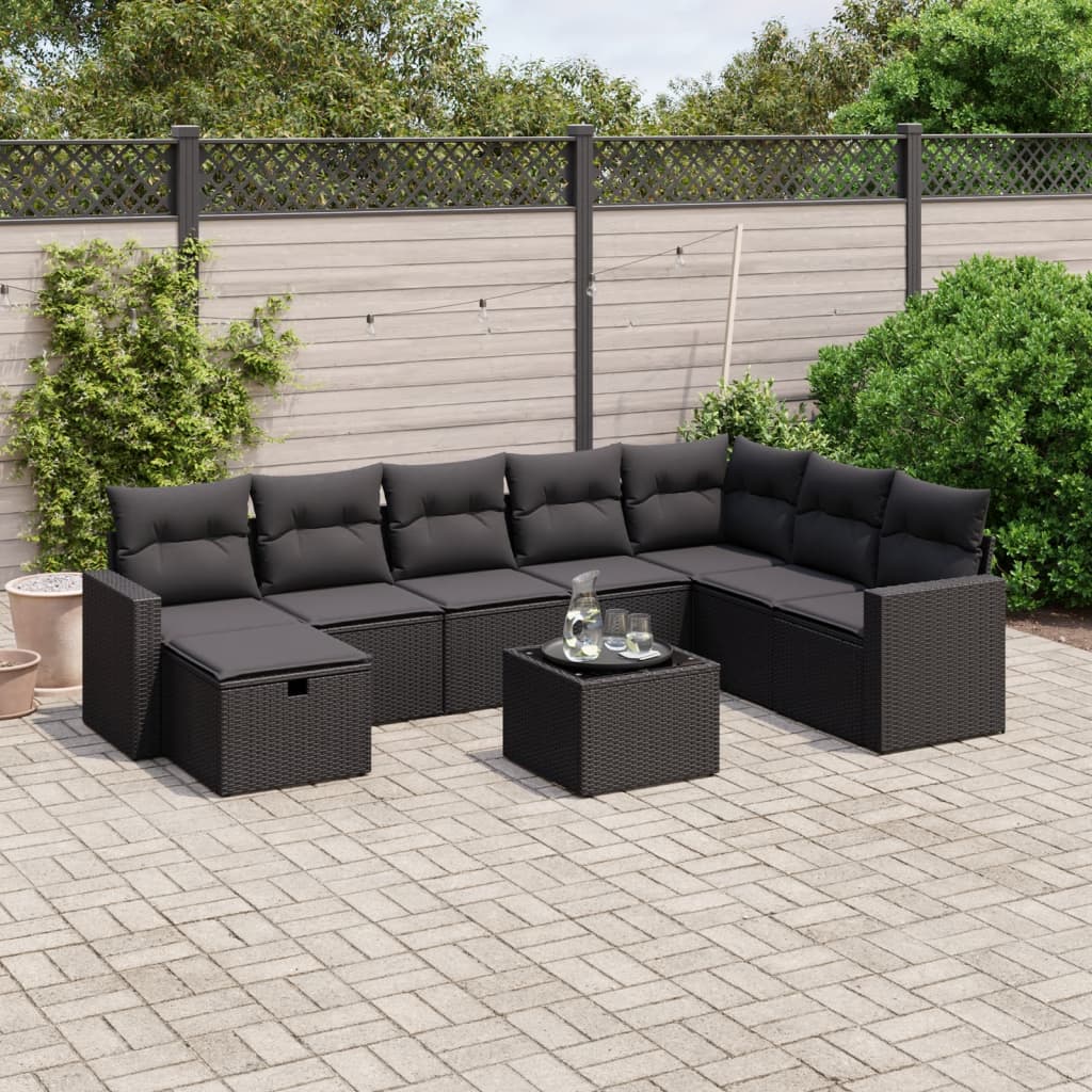 9-delige Loungeset met kussens poly rattan zwart is nu te koop bij PeponiXL, paradijselijk wonen!