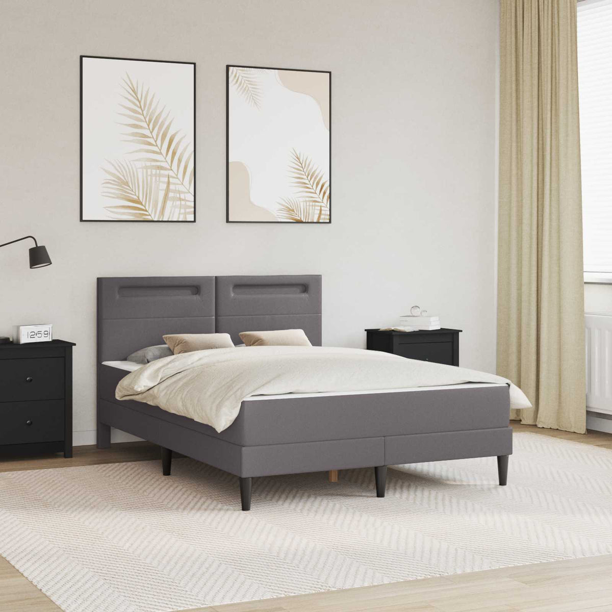 Bedframe met LED-stripverlichting Grijs 140 x 200 cm Kunstleer is nu te koop bij PeponiXL, paradijselijk wonen!