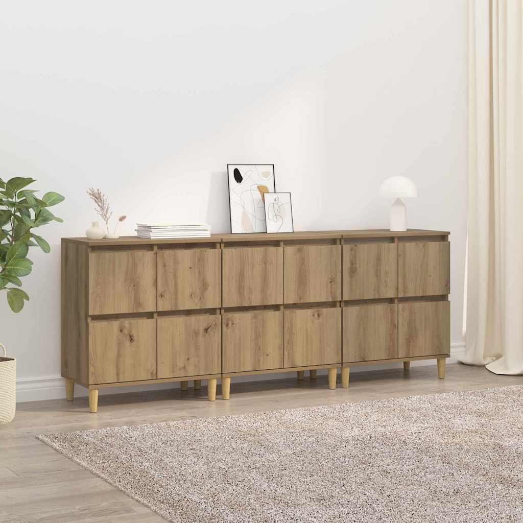 Dressoirs 3 pcs Artisan Eiken 60 x 35 x 70 cm Bewerkt hout is nu te koop bij PeponiXL, paradijselijk wonen!