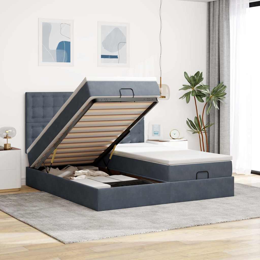 Ottoman bed met matrassen 200x200cm fluweel donkergrijs is nu te koop bij PeponiXL, paradijselijk wonen!