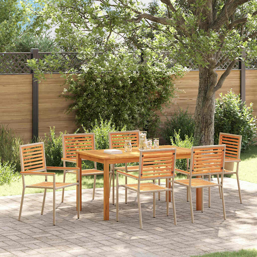 Tuin eettafelset 7 pcs Beige Massief Acaciahout is nu te koop bij PeponiXL, paradijselijk wonen!