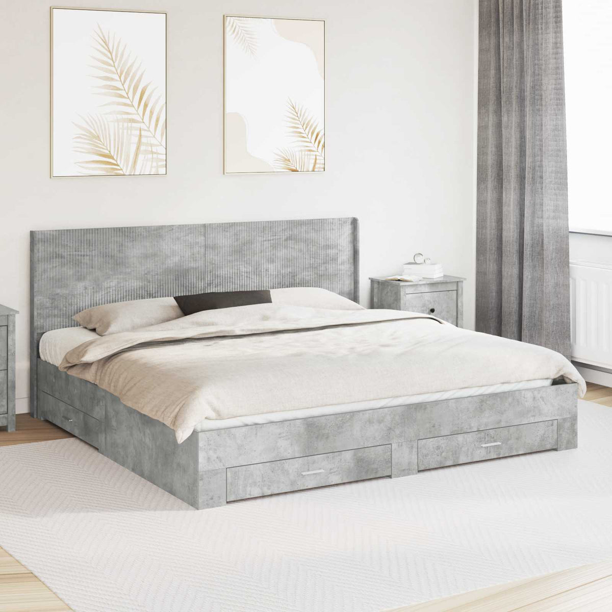 Bedframe met opbergruimte en hoofdbord Betongrijs Bewerkt hout is nu te koop bij PeponiXL, paradijselijk wonen!