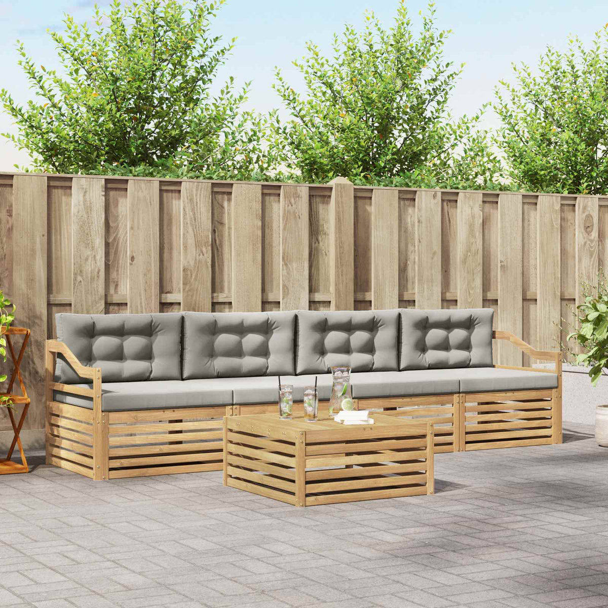 Buiten bankenset 5 pcs Wit en Lichtgrijs Massief Acaciahout is nu te koop bij PeponiXL, paradijselijk wonen!