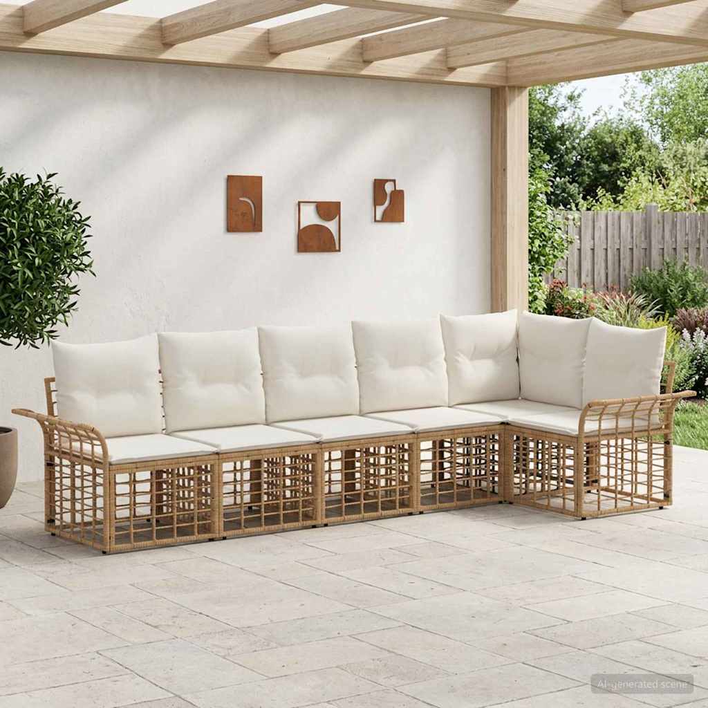 Buiten bankenset 6 pcs Natuurlijk en Crème Wit Polyester is nu te koop bij PeponiXL, paradijselijk wonen!