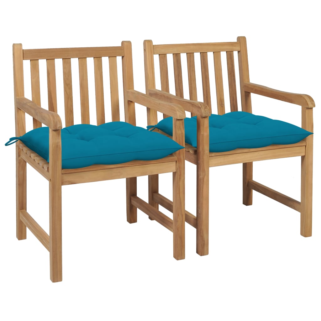 Tuinstoelen 2 st met lichtblauwe kussens massief teakhout is nu te koop bij PeponiXL, paradijselijk wonen!