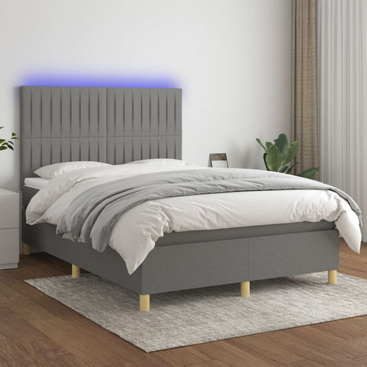 Boxspring met matras en LED stof donkergrijs 140x200 cm is nu te koop bij PeponiXL, paradijselijk wonen!