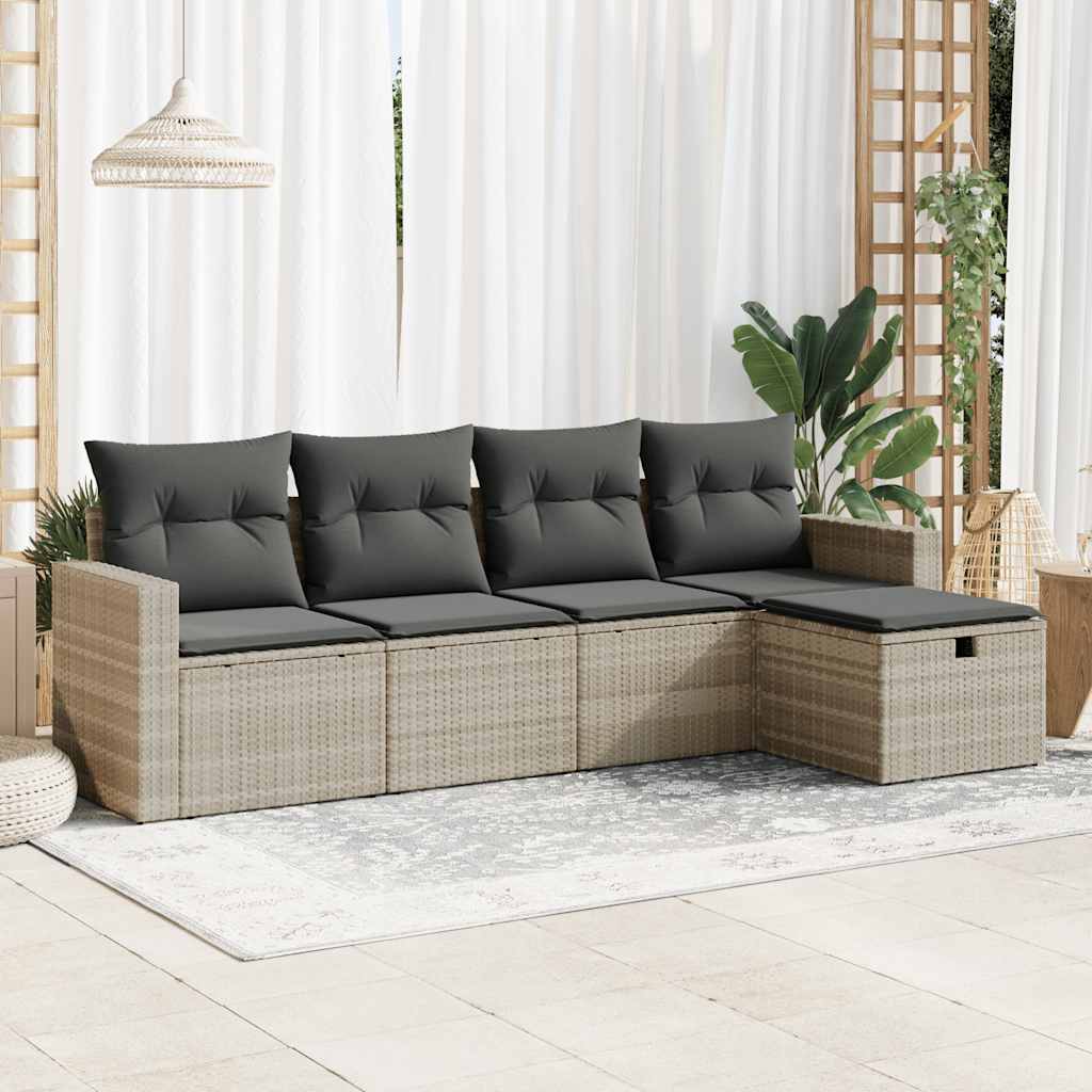 5-delige Loungeset met kussens poly rattan lichtgrijs is nu te koop bij PeponiXL, paradijselijk wonen!