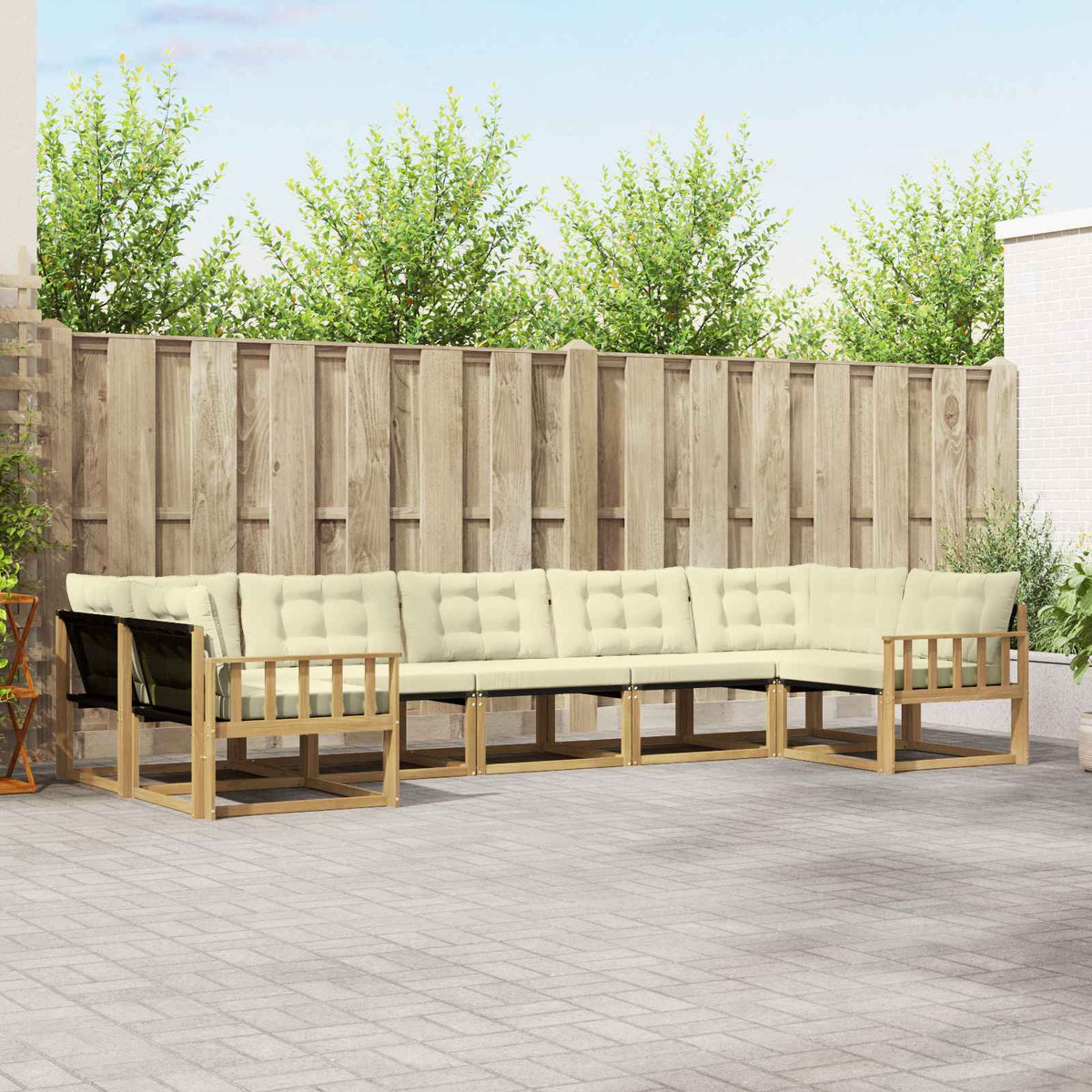 Buiten bankenset met kussen 7 pcs Wit en crèmekleurig is nu te koop bij PeponiXL, paradijselijk wonen!