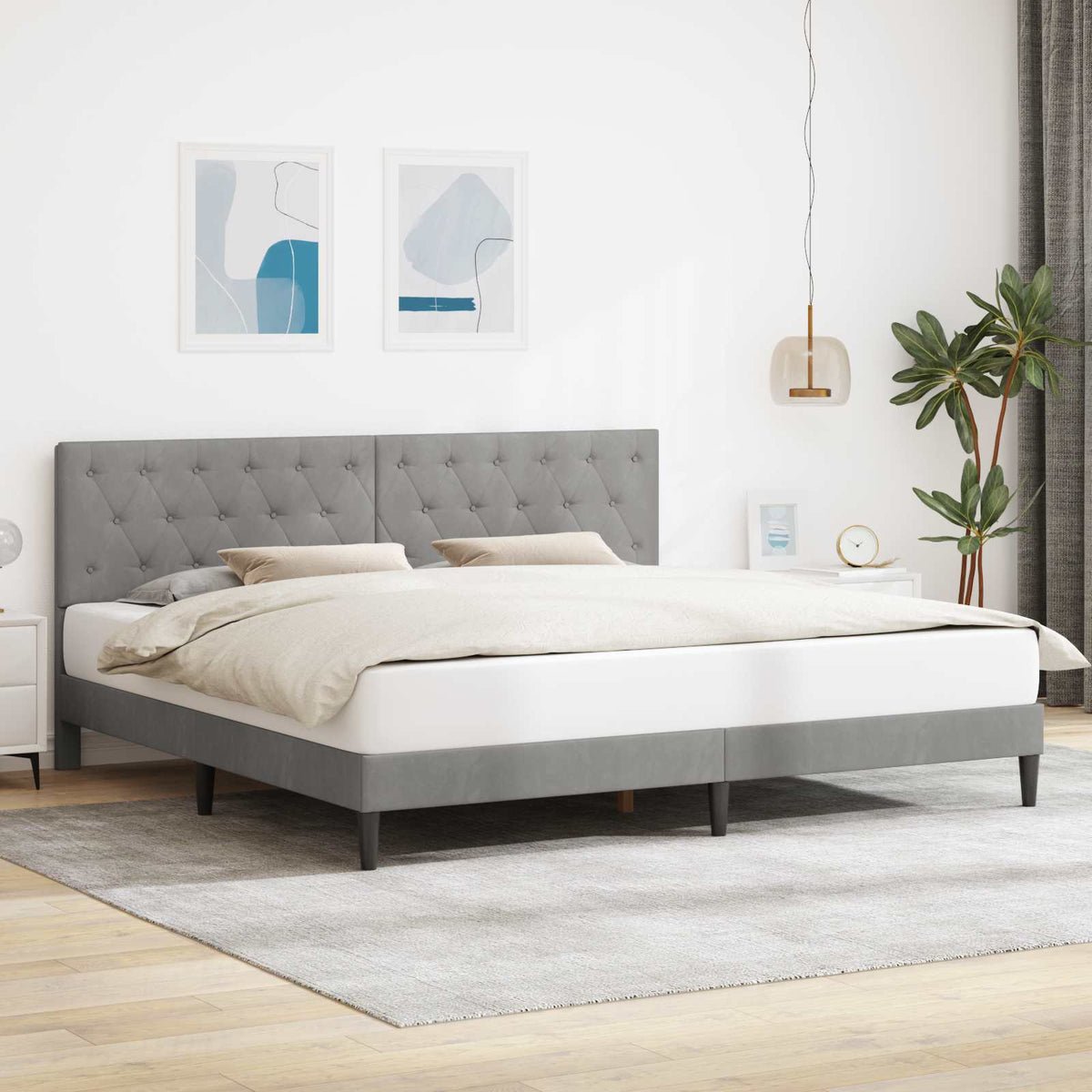Bedframe met hoofdeinde Lichtgrijs 180 x 200 cm Fluweel is nu te koop bij PeponiXL, paradijselijk wonen!