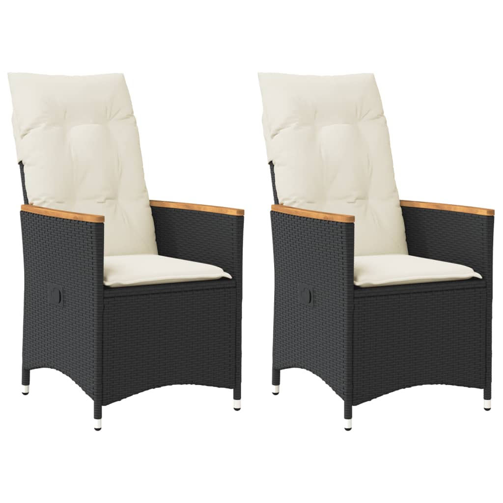 Tuinstoelen 2 st verstelbaar met kussens poly rattan zwart is nu te koop bij PeponiXL, paradijselijk wonen!